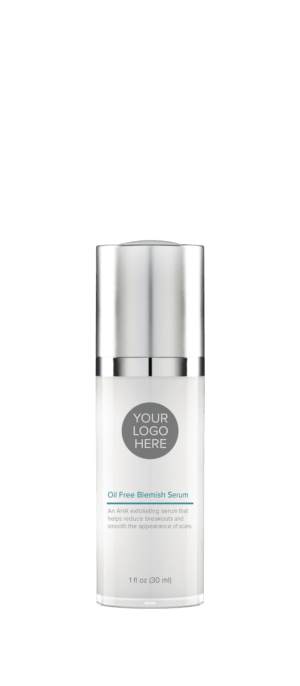 1.0 oz platinum bottle of Oil Free Blemish Serum