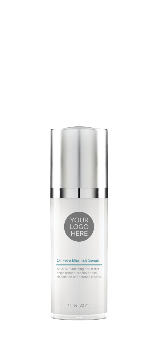 1.0 oz platinum bottle of Oil Free Blemish Serum