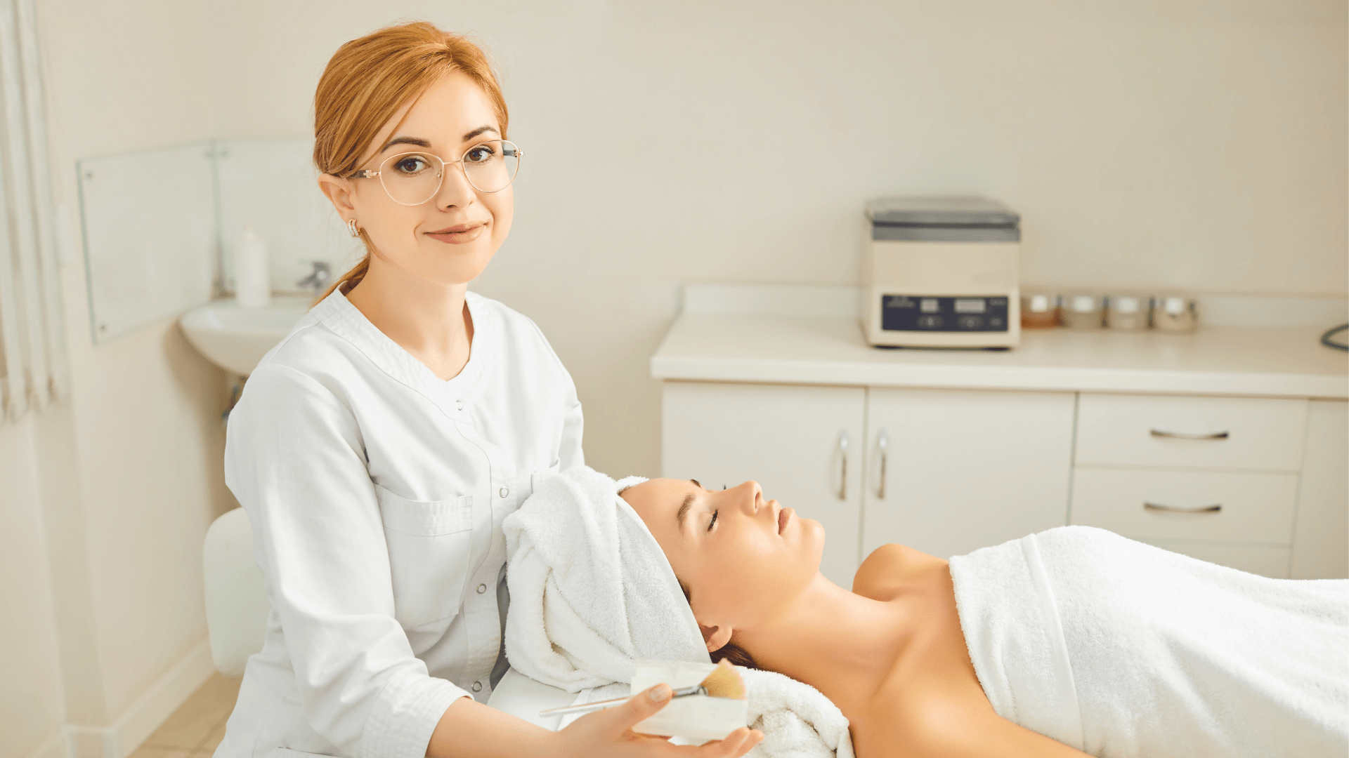Esthetician treatment room with patient/client